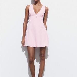 ZARA NEW WOMAN S24 PINK PINAFORE DRESS WITH RHINESTONE BUTTONS